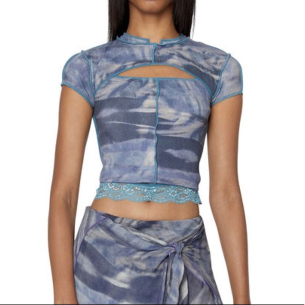 Diesel camo t-shirt with lace hem